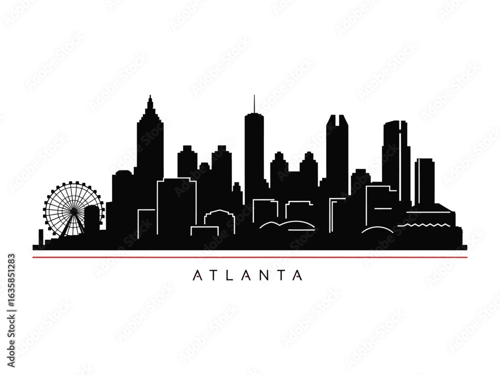 Fototapeta premium Atlanta Skyline Silhouette: A striking silhouette of the Atlanta skyline against a minimalist backdrop, showcasing the city's iconic architecture in a sleek, modern design.