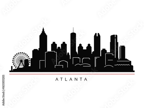 Atlanta Skyline Silhouette: A striking silhouette of the Atlanta skyline against a minimalist backdrop, showcasing the city's iconic architecture in a sleek, modern design.