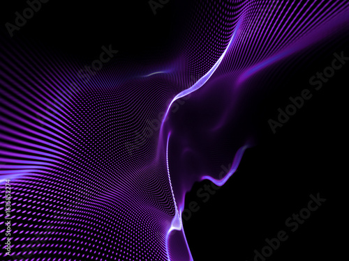 Abstract dark background with glowing purple neon wave particles and professional elegant flowing digital lines