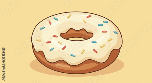 Iced donut on a plain background, used for food illustrations and confectionery adverts