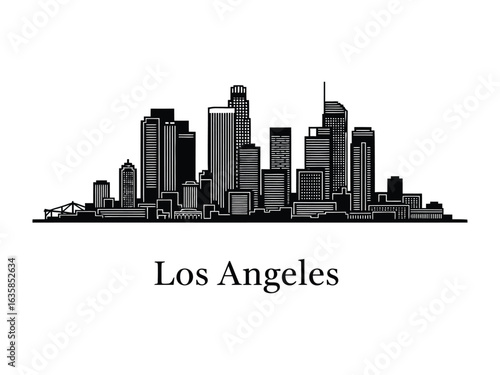 Los Angeles Skyline: A monochrome illustration of the iconic Los Angeles skyline. Illustrating urban cityscape and architecture.