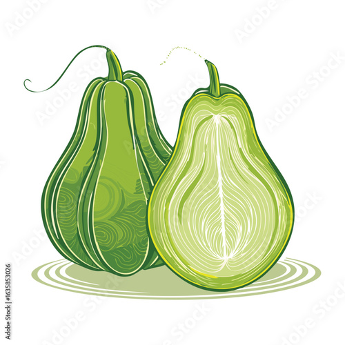 A Pair of Healthy Chayote Food Ingredient - Vector Illustration