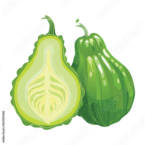 Healthy Green Chayote Vegetable Food Ingredient - Vector Illustration