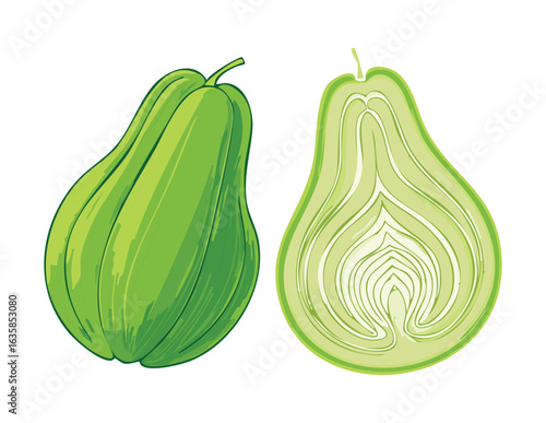 A Healthy Chayote Vegetable Food Ingredient - Vector Illustration