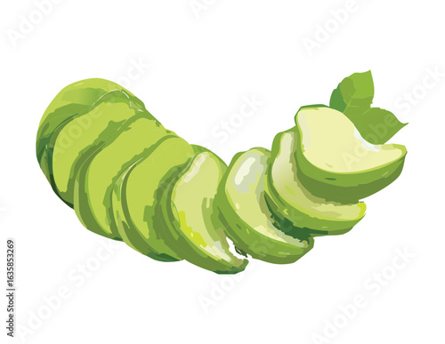 Chayote Vegetable Slices Arranged Food Ingredient - Vector Illustration