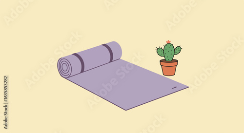 Yoga Mat & Cactus, Relaxing Home Decor, Light Background