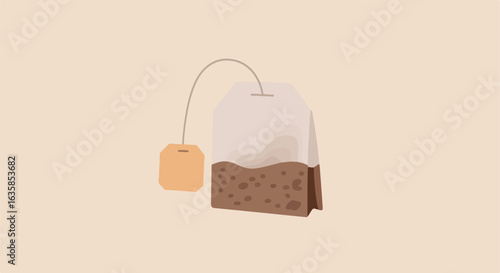 A teabag illustration on a beige background for use in web design, infographics