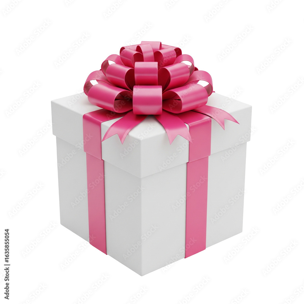 Obraz premium White gift box with ribbon pink