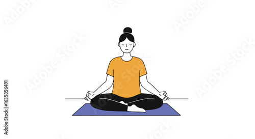 Woman Meditating on a Mat in a Clear Background, for Relaxation Use