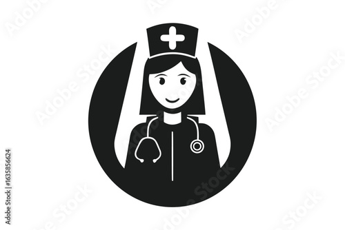 Monochromatic Illustration of a Skilled Healthcare Professional Themed Medical Expertise and Commitment to Well being in Healthcare Services