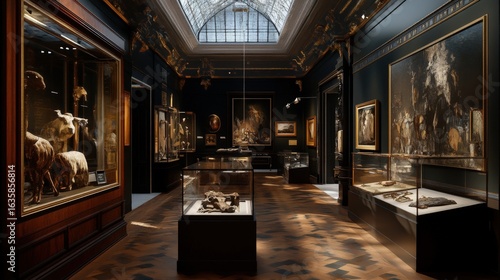 Grand museum hall with historical exhibits.