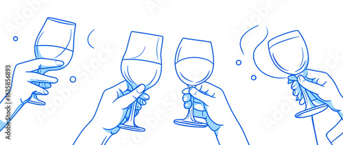 Hand-drawn illustration of people raising glasses
