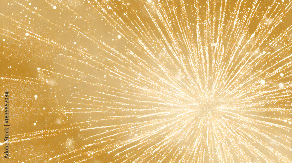 Obraz premium Flat template with shimmering gold texture and white firework burst, open middle