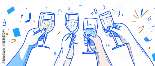 Minimal hand-drawn toast with confetti