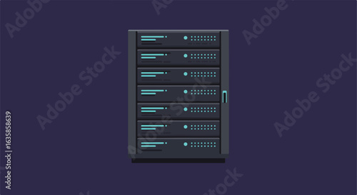Isolated servers perform services on a network in dark room; backup illustration