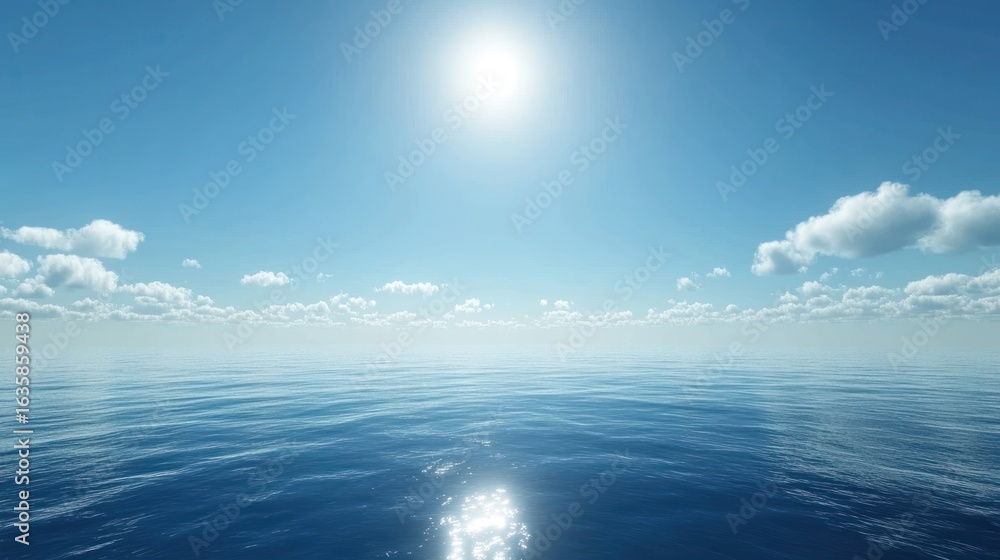Fototapeta premium Vast ocean under a bright, cloud-filled sky