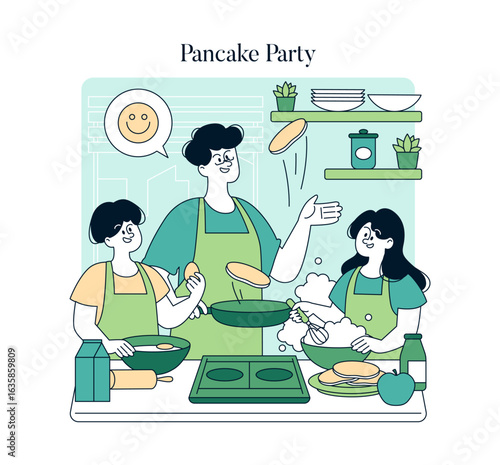 Dad And The Kids. Flat Vector Illustration