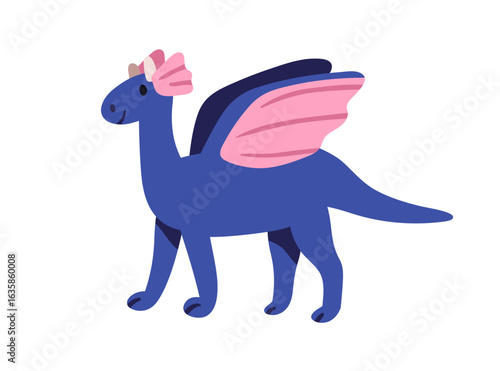 Cute fairytale dragon toy with wings. Magical whimsical flying creature, myth...