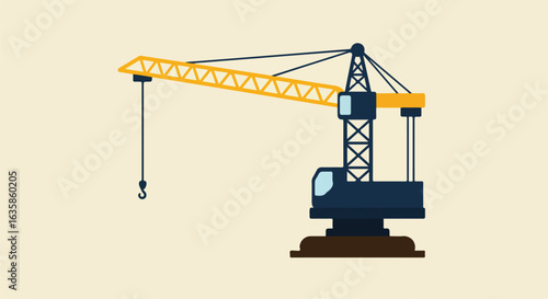 Crane lowering its hook at a building construction site, with blank background