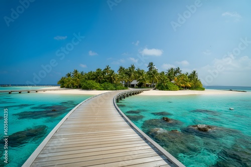 Wallpaper Mural Stunning tropical island with wooden pier leading to paradise on a sunny day Torontodigital.ca