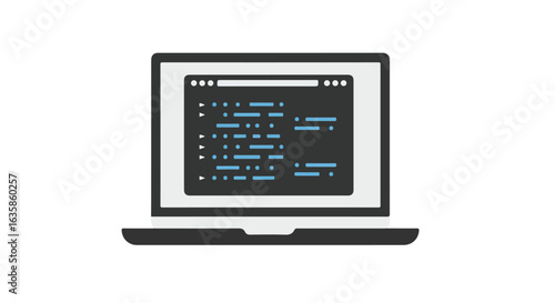 Laptop showing code.  White backdrop for presentations or app user interfaces