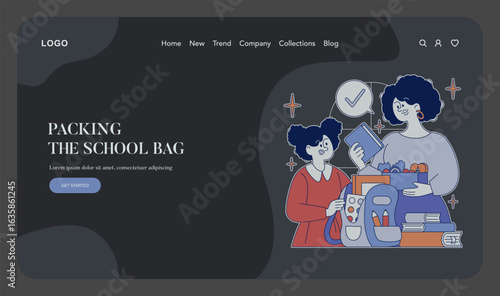 Packing School Bag with Smiling Family Illustration