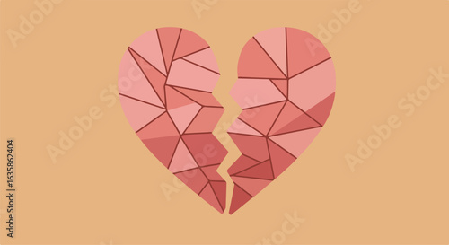 Broken geometric heart, isolated on solid background, for use in emotional content
