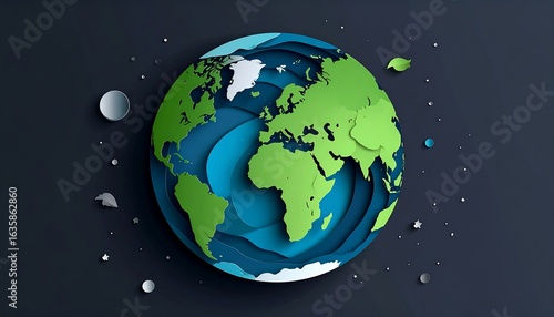 Earth layered paper craft, space