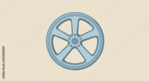 Metal Wheel illustration rotating on pale background. Concept Design element