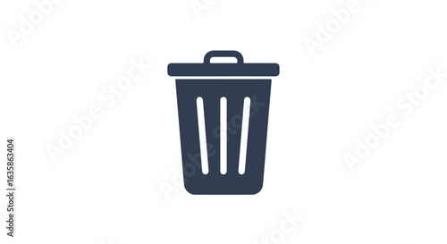 A dark grey trash can, white background, for deletion or recycling purpose