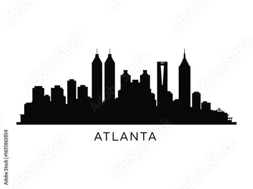 Atlanta Skyline Silhouette: A sleek, bold silhouette of the Atlanta skyline, a graphic representation of urban architecture, showcasing the iconic cityscape in striking black and white.
