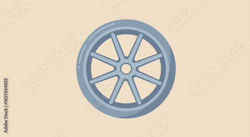 Wheel turns on flat background, for design or transportation concepts