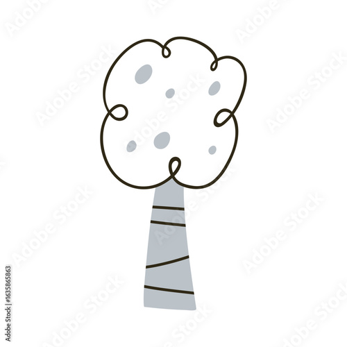 Abstract tree in doodle Scandinavian style. Simple trunk and contoured crown,...
