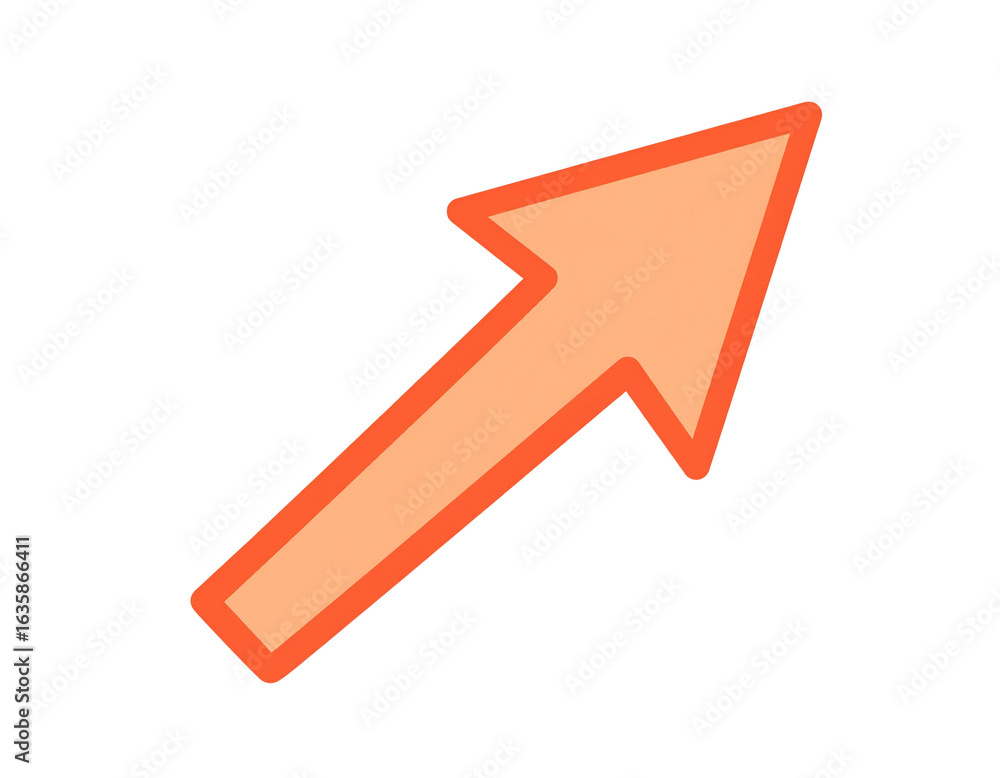 Bold orange and peach arrow icon pointing diagonally upright with a thick outline. Bold orange and peach arrow icon pointing diagonally upright with a thick outline.