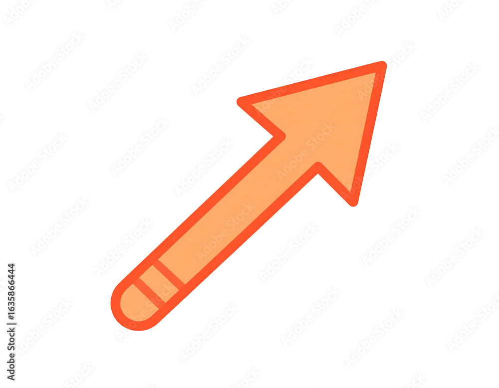 Bold orange outlined arrow icon pointing diagonally upwards with a rounded striped tail. Bold orange outlined arrow icon pointing diagonally upwards with a rounded striped tail.