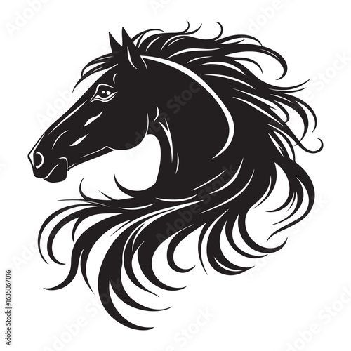 Majestic Horse Head Silhouette Icon - Black and White Horse Head Icon
