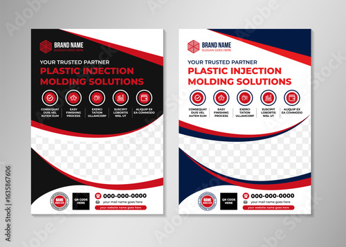 collection of plastic injection molding solutions flyer design template. two colors combination can be selected with space for photo on each posters design. vertical layout illustration