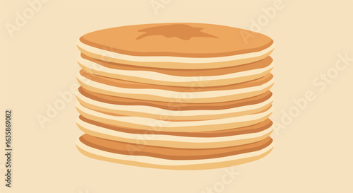 Stack of cartoon pancakes with syrup on a table for food blog use, neutral backdrop
