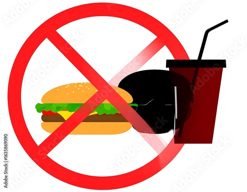 A red circle with a diagonal cross preventing food and drink