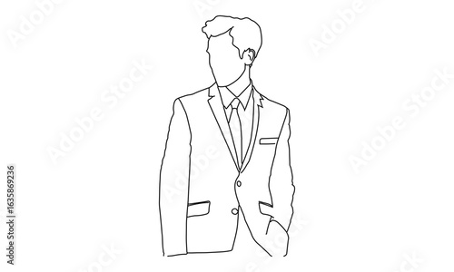 Minimalist Line Drawing of Man in Suit – Formal Fashion Illustration