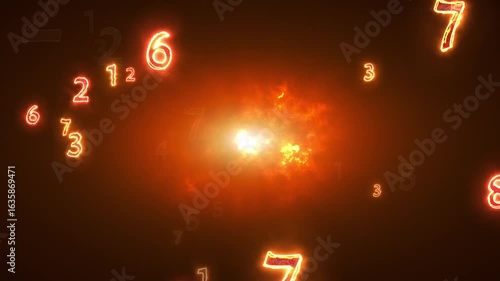 Numerology (secret knowledge about the numbers). Esoteric background with numbers. Red flame. Mysterious background. 3D animation. Quick Time, h264, 16-bit color, highest quality. 