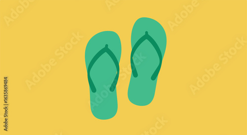 Flip-flops lie on a golden beach, vacation concept for travel agencies