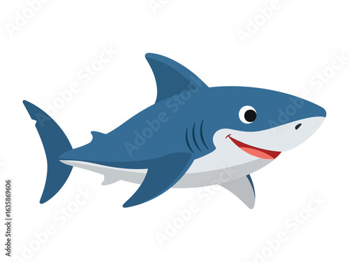 Smiling Shark Illustration: A friendly shark illustration, depicting a playful oceanic creature with a vibrant color palette and a cheerful disposition.