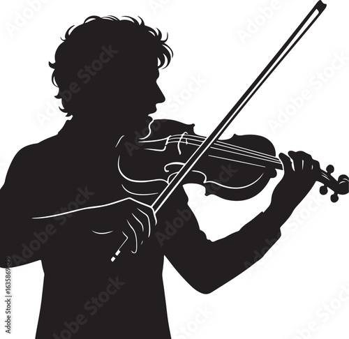 A silhouette of a violinist performing, passion for music, vector design