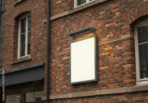 Signboard poster mockup on a facade of the building, blank space to display your advertising or branding campaign