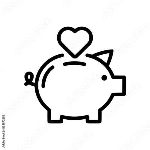 Saving with Heart: A minimalist illustration of a piggy bank, with a heart on its top, perfectly capturing the essence of financial well-being and love.
