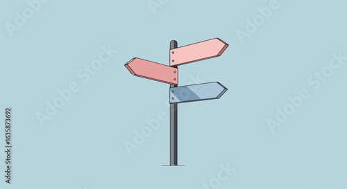 Directional sign points to paths with a flat, light, uncluttered look