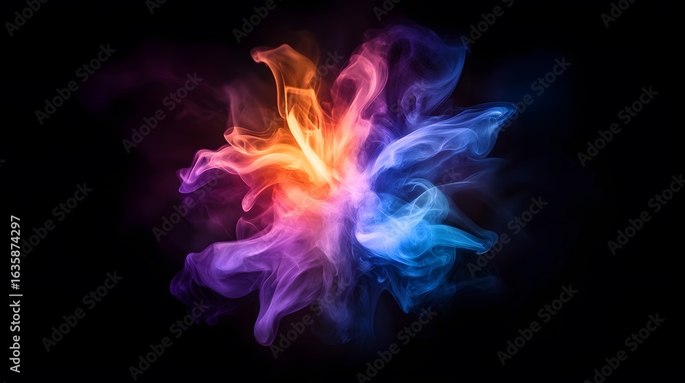 Fototapeta premium Abstract Colorful Smoke Swirls Against Black Background