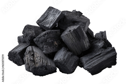 Dark charcoal blocks piled high