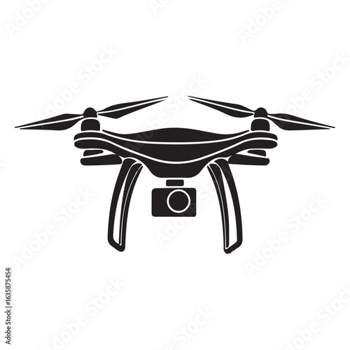 Black drone icon with camera, isolated on white. Perfect for tech, surveillance, aerial photography, or futuristic vector concepts.

